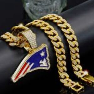 New England Patriots Football Iced Cuban Chain Necklace